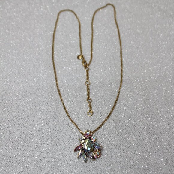J. CREW GOLD TONE AURORA IRIDESCENT TEAR DROP RHINESTONE STATEMENT NECKLACE - Picture 7 of 11